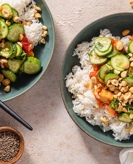 Crispy Indonesian Tempeh with Spicy Sambal & Sweet Chile Cucumbers