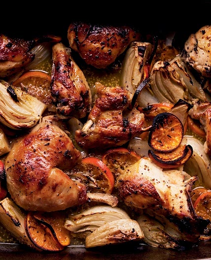 Roasted chicken with clementines & arak (Jerusalem, p 179)