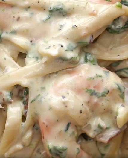 Shrimp Spinach Bacon Alfredo