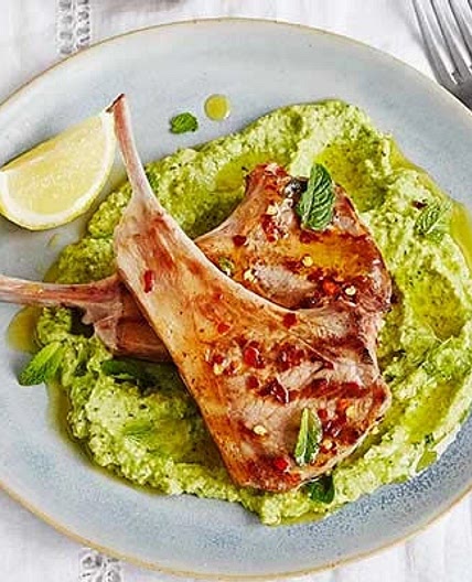Lamb Chops with chilli & Lingurian broad bean pesto