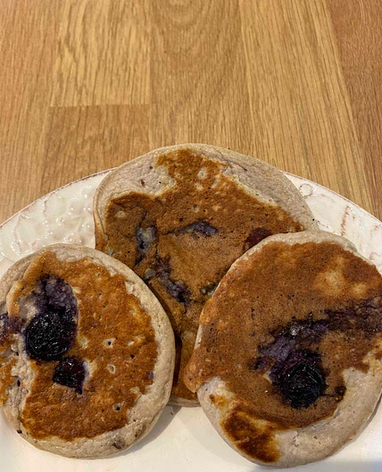 Banana oaty coconut blueberry pancakes 