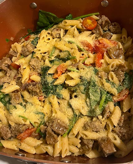 Sausage, Tomato & Spinach Pasta with Parmesan