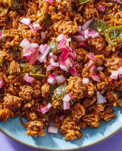 Chorizo Rice with Pickled Onions