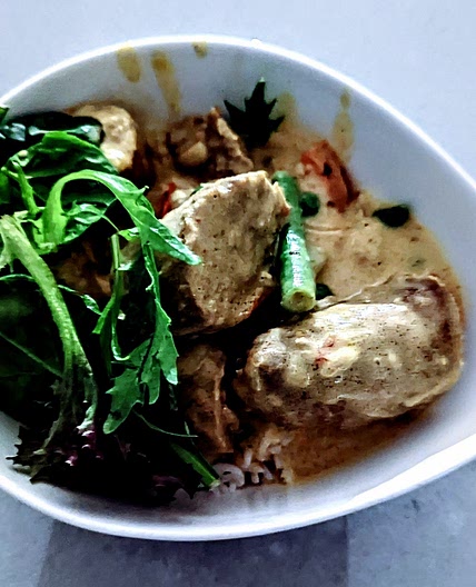 Creamy Slow Cooked Sausages with Yellow Coconut Curry