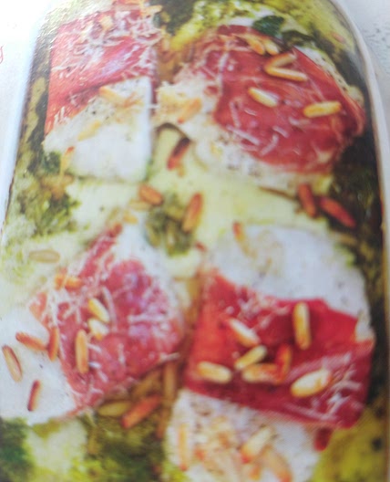 Prosciutto and pesto fish gratin