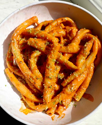 xl ziti noodles with spicy miso-gochujang charred lime sauce