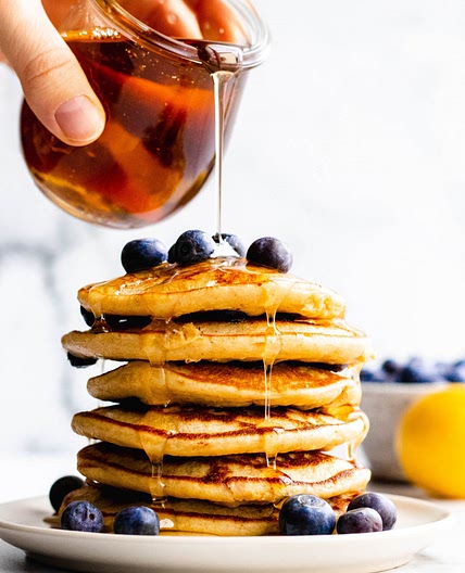 Quick Lemon-Blueberry Pancakes with Cottage Cheese