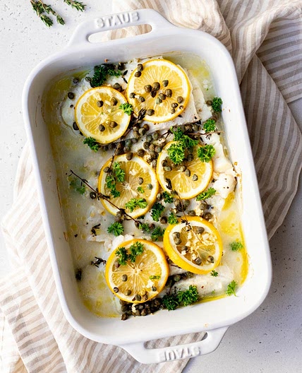 Baked Cod with Lemon and Capers