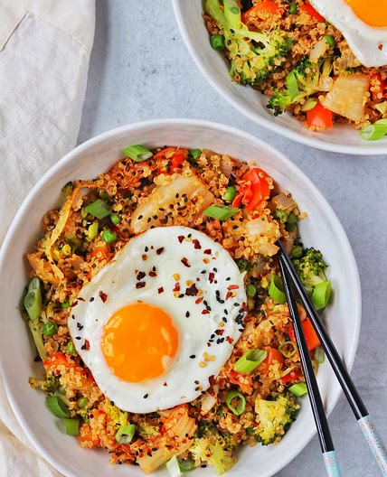 Veggie Packed Kimchi Fried Quinoa (Gluten Free)