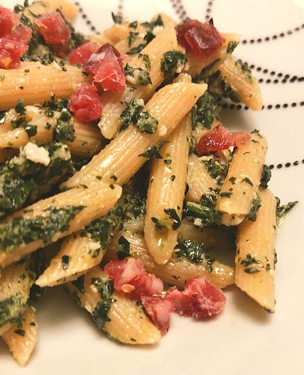 Pasta - Black cabbage pesto and salame