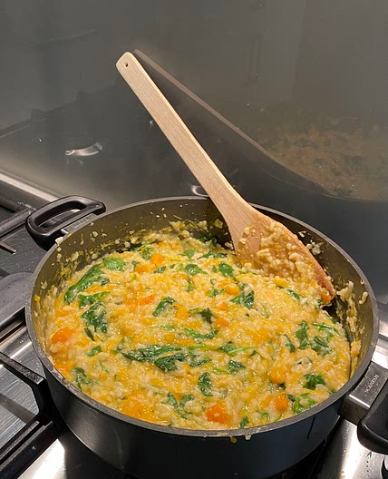 baked pumpkin & spinach risotto 🥬