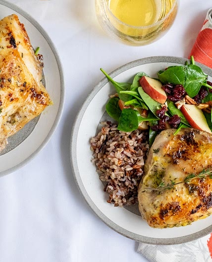 Crispy Chicken Breast with Wild Rice, Cranberry and Apple Salad