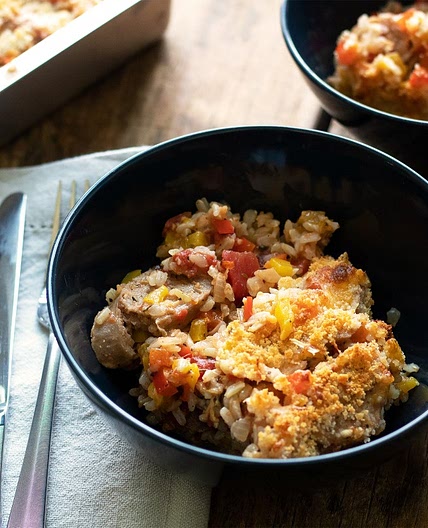 Sausage, Bell Pepper and Rice Casserole