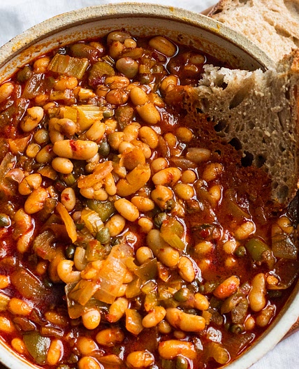 Mediterranean Vegan White Bean Stew With Capers and Dill