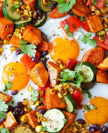 Sheet Pan Sweet Potatoes and Black Bean Hash