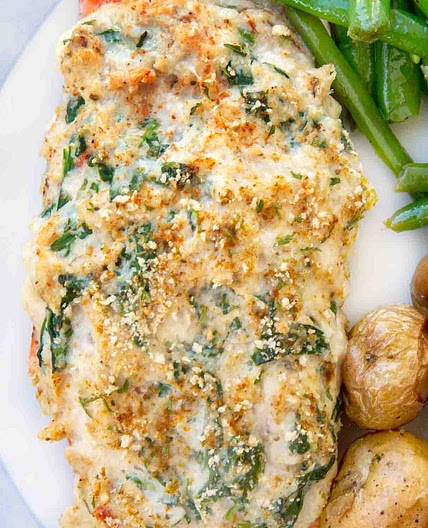 Baked Stuffed Salmon with Crabmeat and Spinach