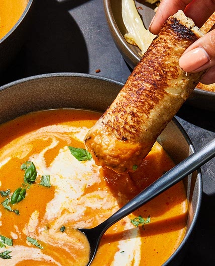 Pumpkin Tomato Soup With Grilled Swiss Cheese Sticks