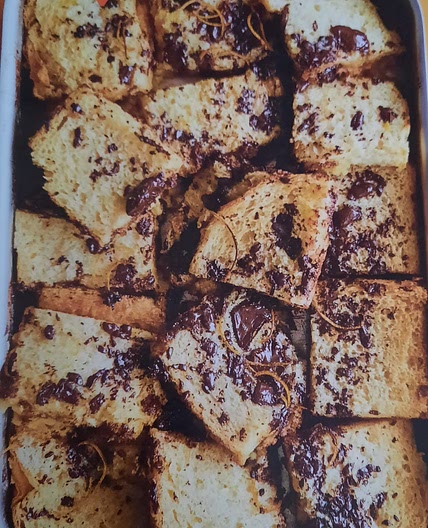 Orange chocolate chip bread and butter pudding