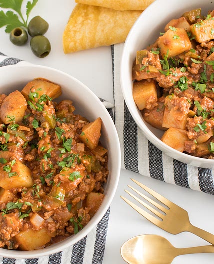 Beefy Picadillo with Spanish Olives and Potatoes