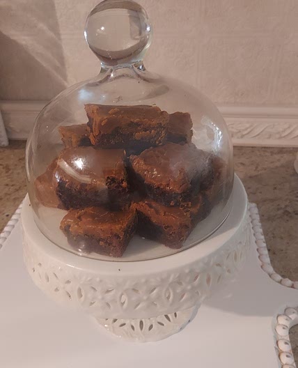Fudge brownies with salted caramel ganache