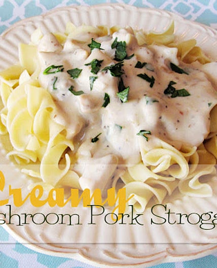Creamy Mushroom leftover Pork (or Chicken or Beef) Stroganoff