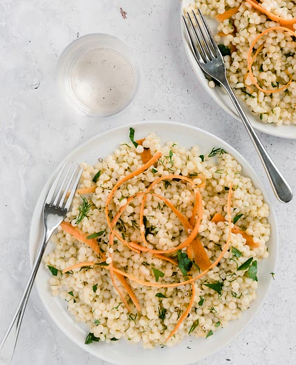 Pearl Couscous with Ribboned Carrots 