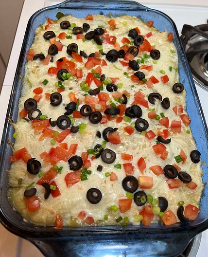 Roasted Vegetable Enchiladas Verde Casserole
