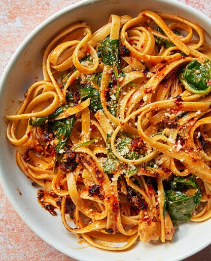 Chile Crisp Fettuccine Alfredo With Spinach