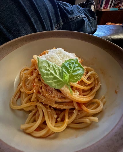 Family meal spaghetti
