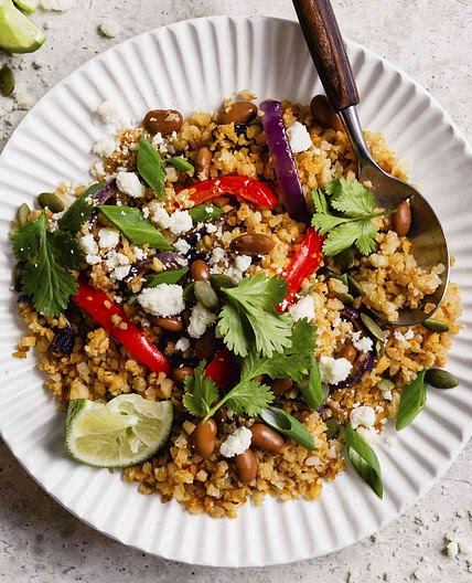 Cauliflower Rice and Beans Fajita Bowls