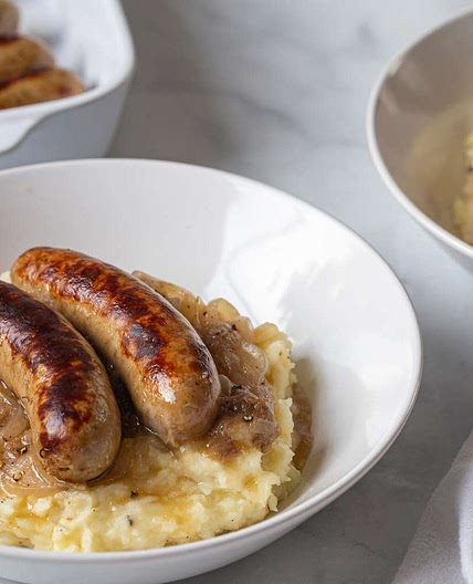 Bangers and Mash With Onion Gravy