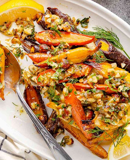 Honey Roasted Carrots with Dates and Hazelnuts