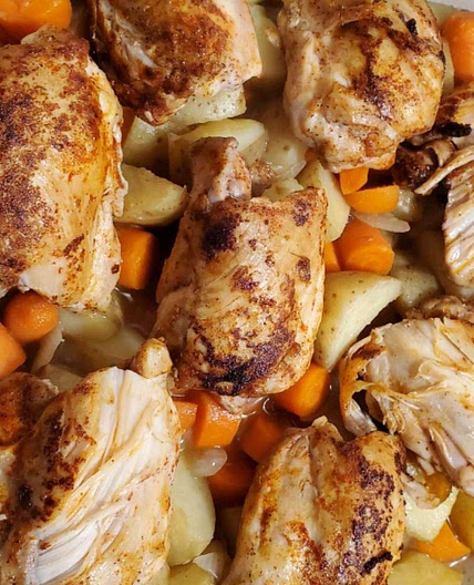 Skillet Chicken Thighs with Carrots and Potatoes