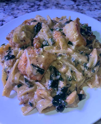 Salmon, Shrimp and Spinach Alfredo