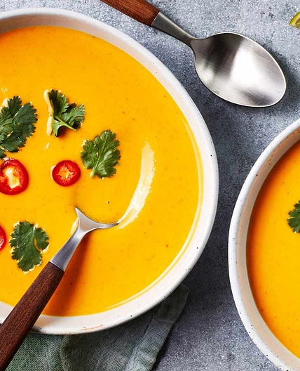 Pumpkin Soup with Thai Red Curry Paste and Lemongrass