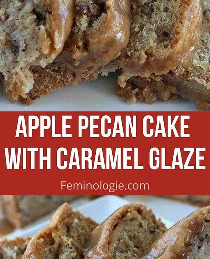 Apple Pecan Cake with Caramel Glaze