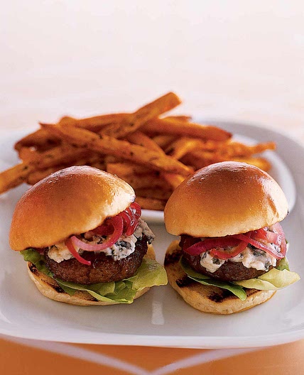 Stilton Sirloin Burgers with Onion Jam