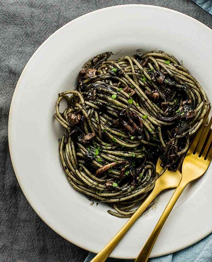 Spaghetti and Squid in Squid Ink Sauce
