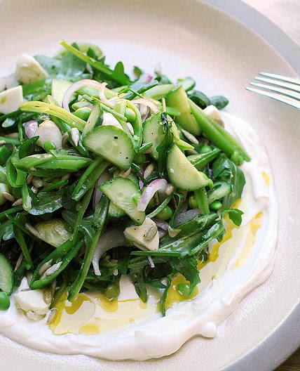 Spring Vegetable and Arugula Salad With Labne and Cucumbers Recipe