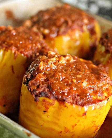 Cheesy Stuffed Mexican Peppers With Red Chile Sauce