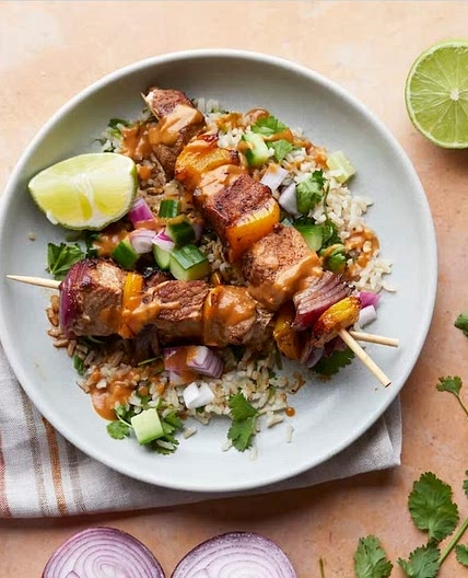 Pork Satay with Peanut Sauce & Pickled Cucumber