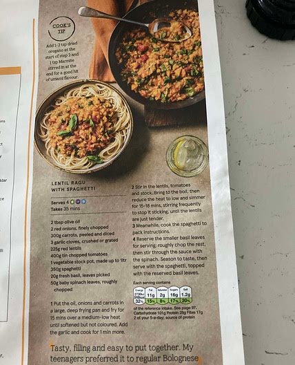 Lentil Ragu with spaghetti 
