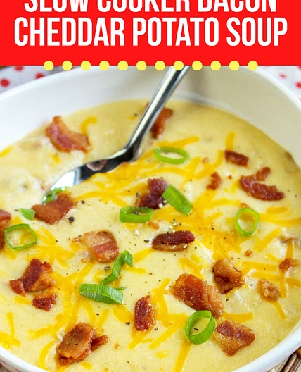 Large Family Slow Cooker Bacon Cheddar Potato Soup | Freezer Friendly Recipe!