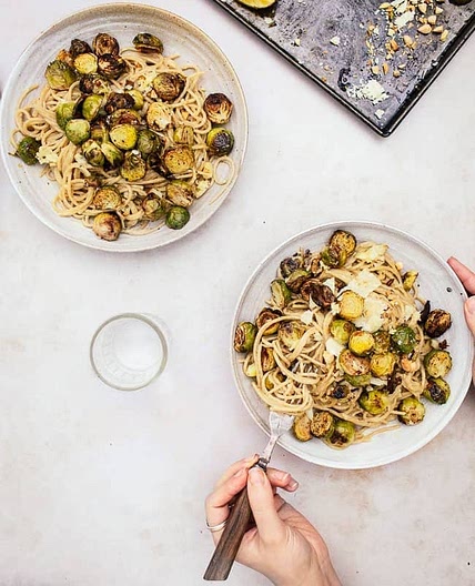 Spaghetti with Roasted Brussels Sprouts & Lemon