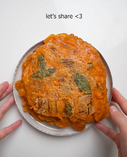 Kimchi Basil Pancakes with Parmesan Cheese