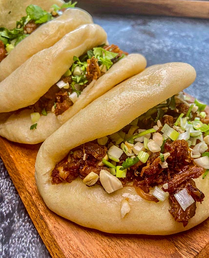 Gua Bao slow cooked pork belly steamed buns 