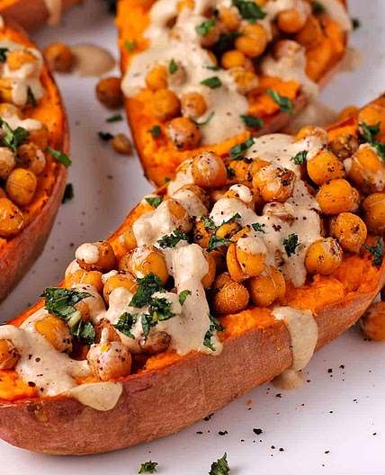 Easy Stuffed Baked Sweet Potatoes with Chickpeas