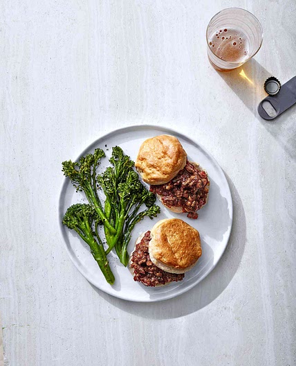 Sloppy Joe Biscuits With Roasted Broccolini