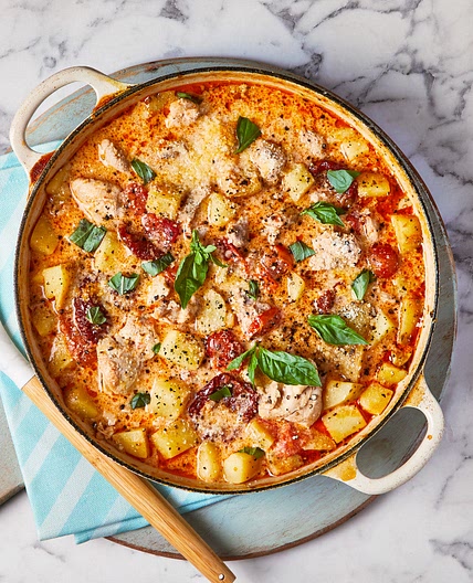 One pot creamy sun dried tomato and chicken stew