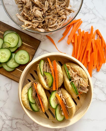 Bao Buns with shredded chicken
